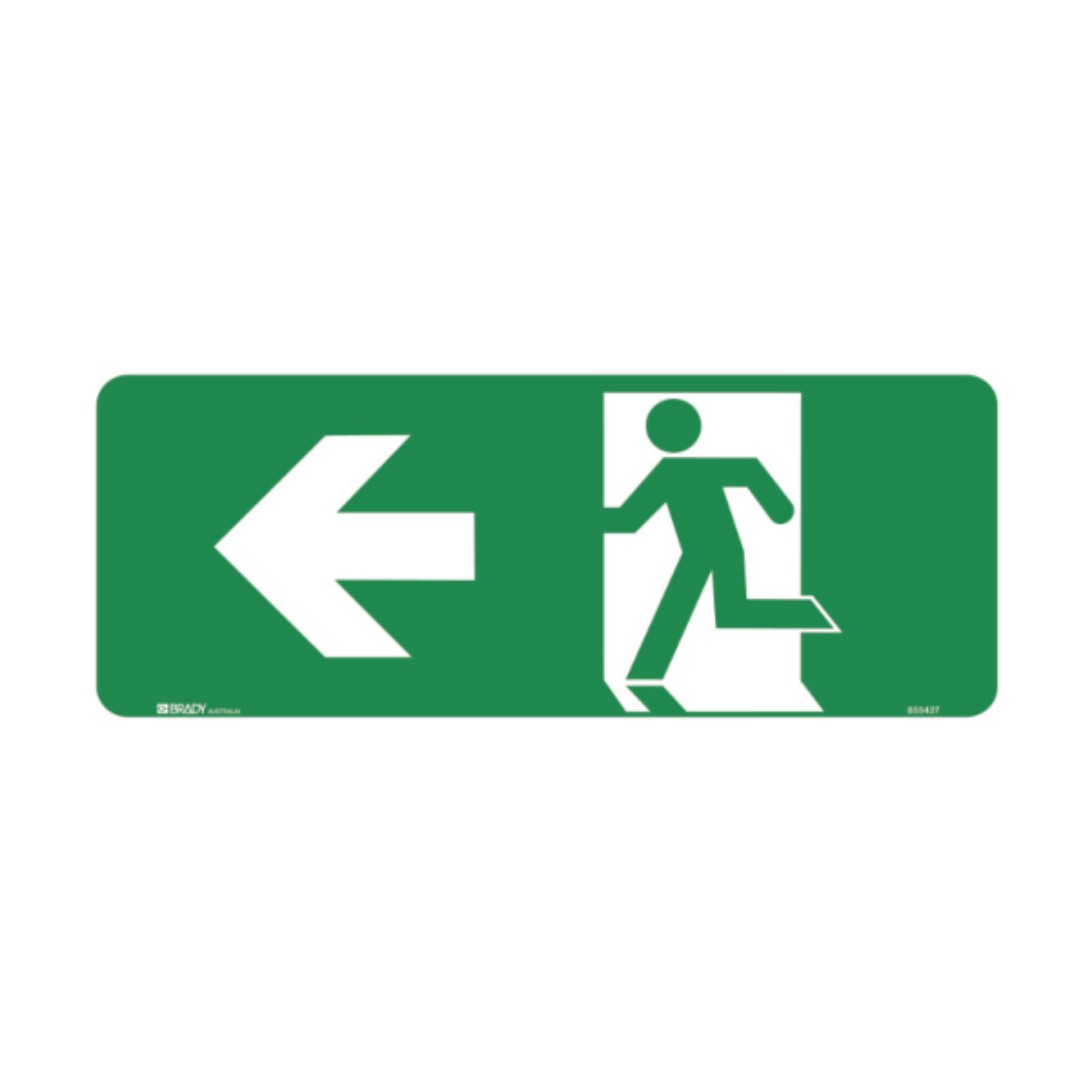 Picture of EXIT & EVACUATION SIGN - RUNNING MAN ARROW LEFT 180MM (H) X 450MM (W) BRADYGLO METAL