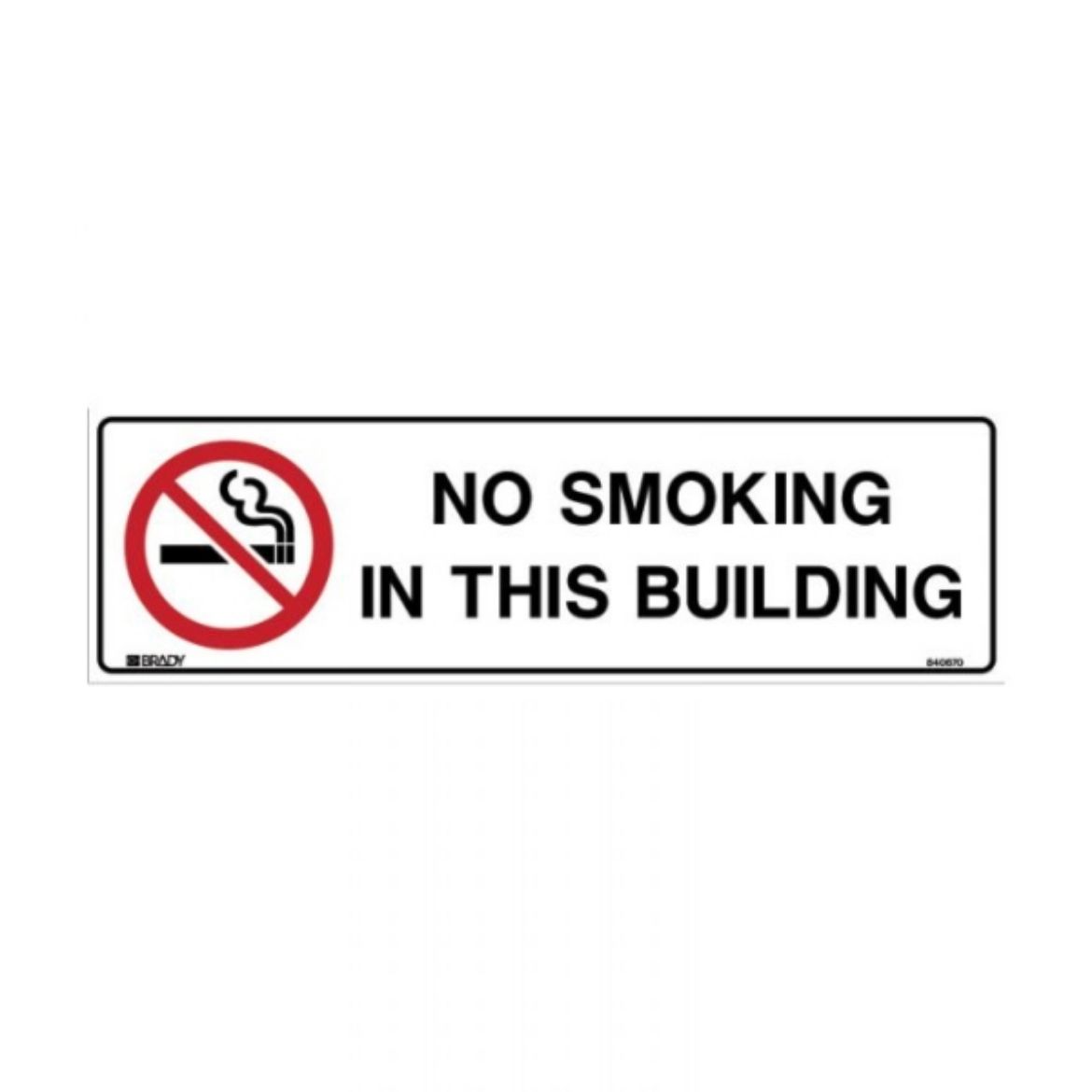 Picture of MINI SIGN NO SMOKING IN THIS BUILDING 75MM (H) X 250MM (W) POLYPROPYLENE