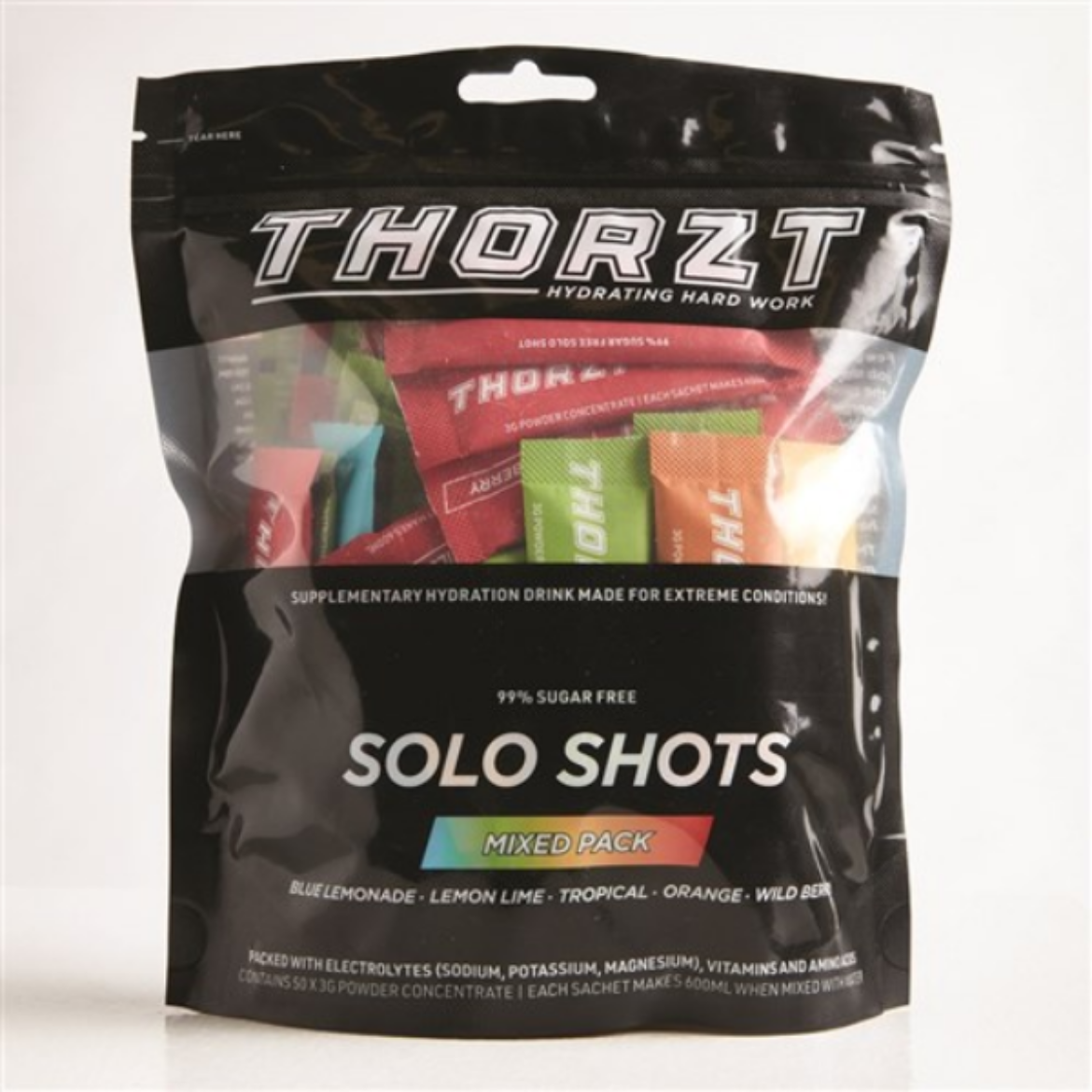 Picture of THORZT SUGAR FREE SOLO SHOT PACK MIXED FLAVOURS 50 x 3g - HYDRATION DRINK