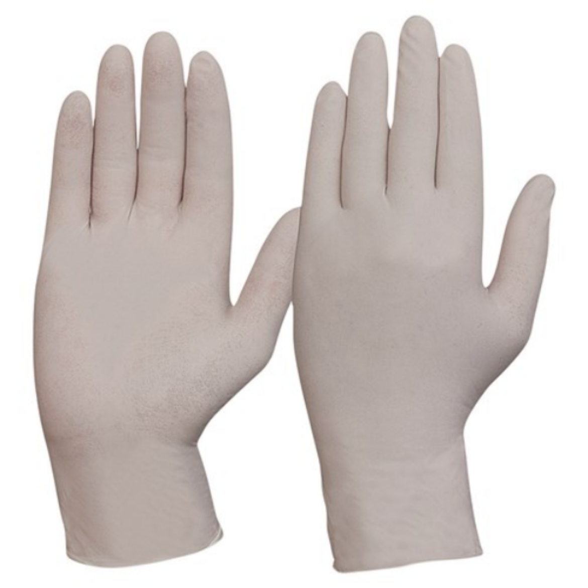 Picture of WHITE POWDER FREE DISPOSABLE LATEX GLOVES. AVAILABLE IN SIZES S/M/L/XL