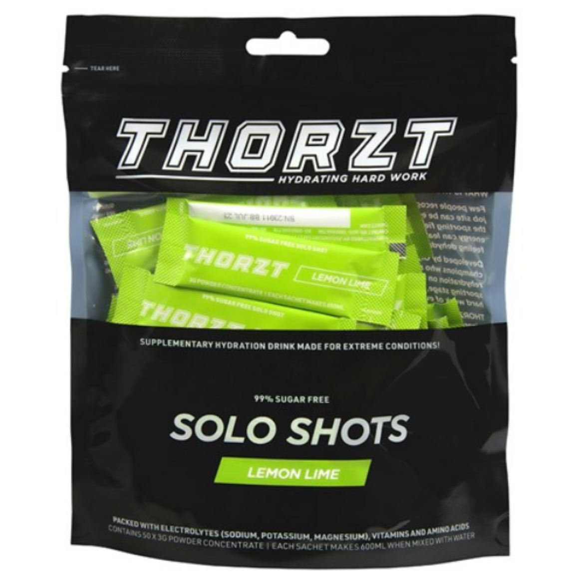 Picture of THORZT SUGAR FREE SOLO SHOT PACK LEMON LIME 50 x 3g - HYDRATION DRINK