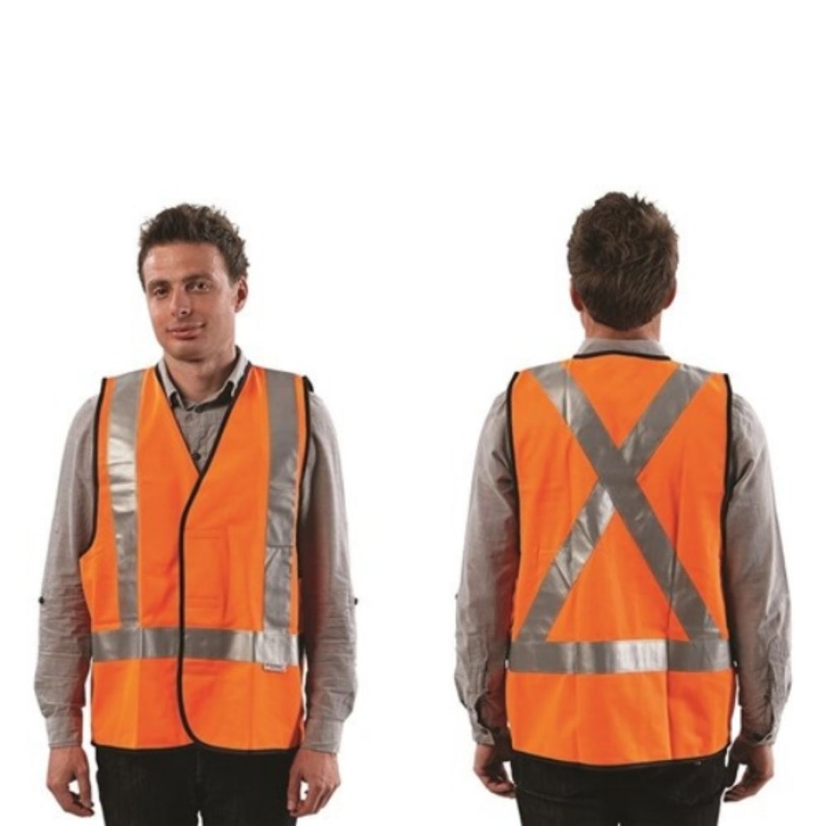 Picture of ORANGE VEST DAY/NIGHT USE VEST WITH X BACK PATTERN REFLECTIVE TAPE. AVAILABLE IN SIZES S/M/L/XL/2XL/3XL/4XL