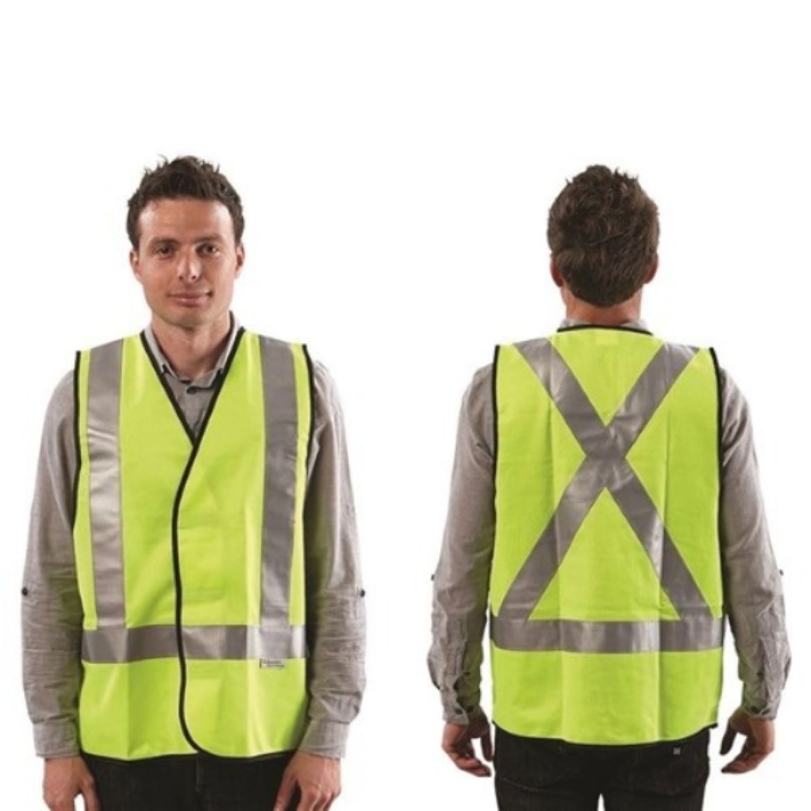 Picture of YELLOW VEST DAY/NIGHT USE VEST WITH X BACK PATTERN REFLECTIVE TAPE. AVAILABLE IN S/M/L/XL/2XL/3XL/4XL