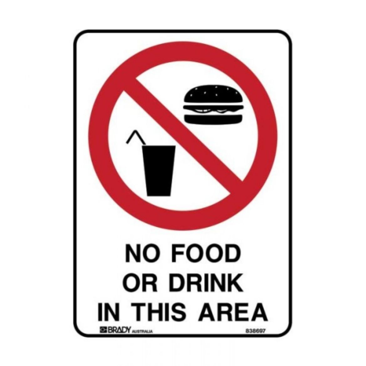 Picture of NO FOOD OR DRINK IN THIS AREA SIGN 300MM (H) X 225MM (W) METAL