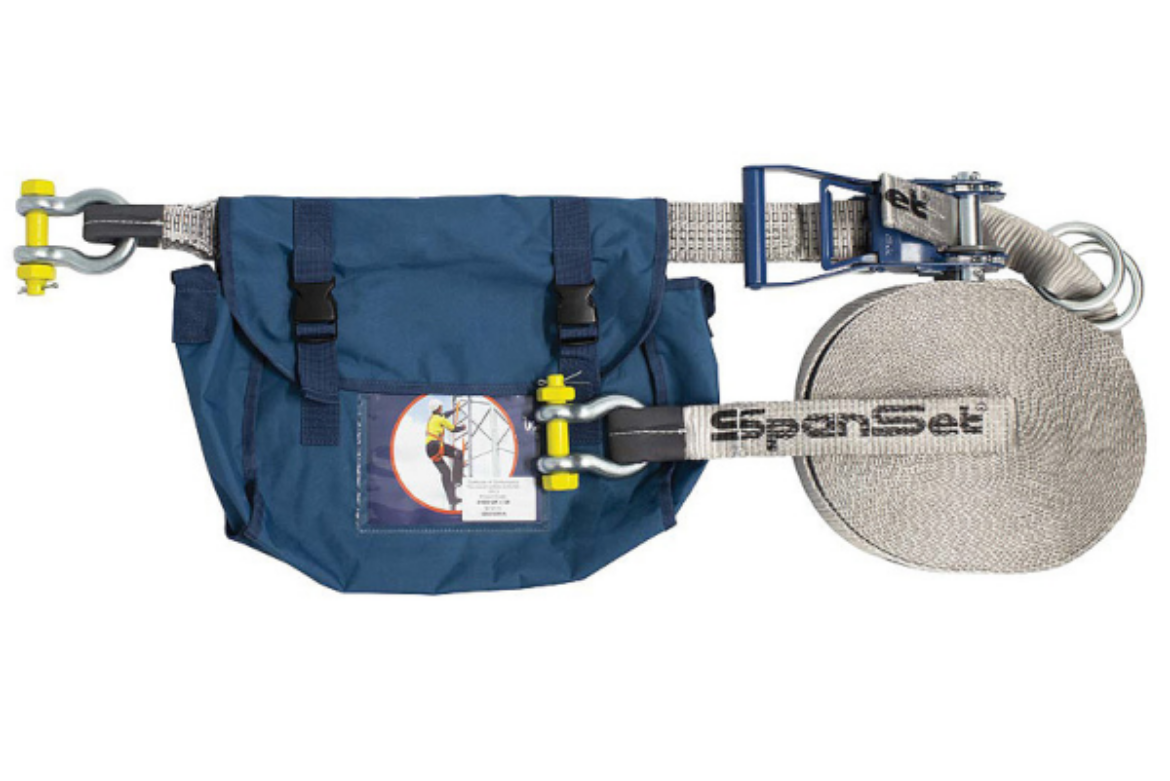 Picture of 2 MAN HORIZONTAL WEBBING STATIC LINE, 18M, COMES WITH SHACKLES, RATCHET TENSIONER AND BAG