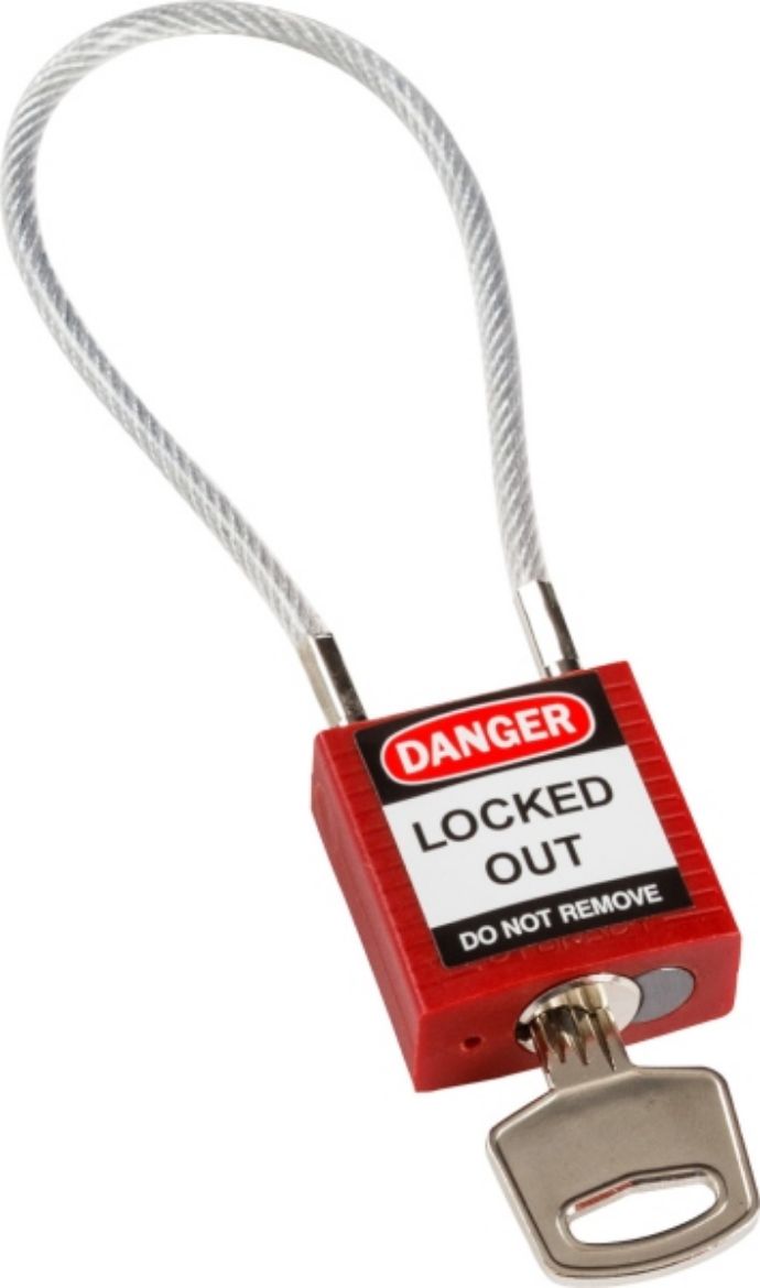 Picture of COMPACT CABLE PADLOCK RED 20CM KEYED DIFFERENTLY