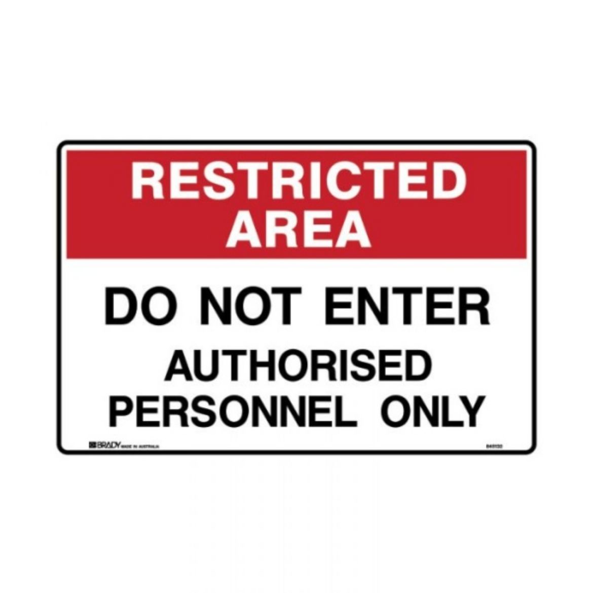 Picture of RESTRICTED AREA DO NOT ENTER AUTHORISED PERSONNEL ONLY SIGN 250MM (W) X 180MM (H) SELF ADHESIVE VINYL