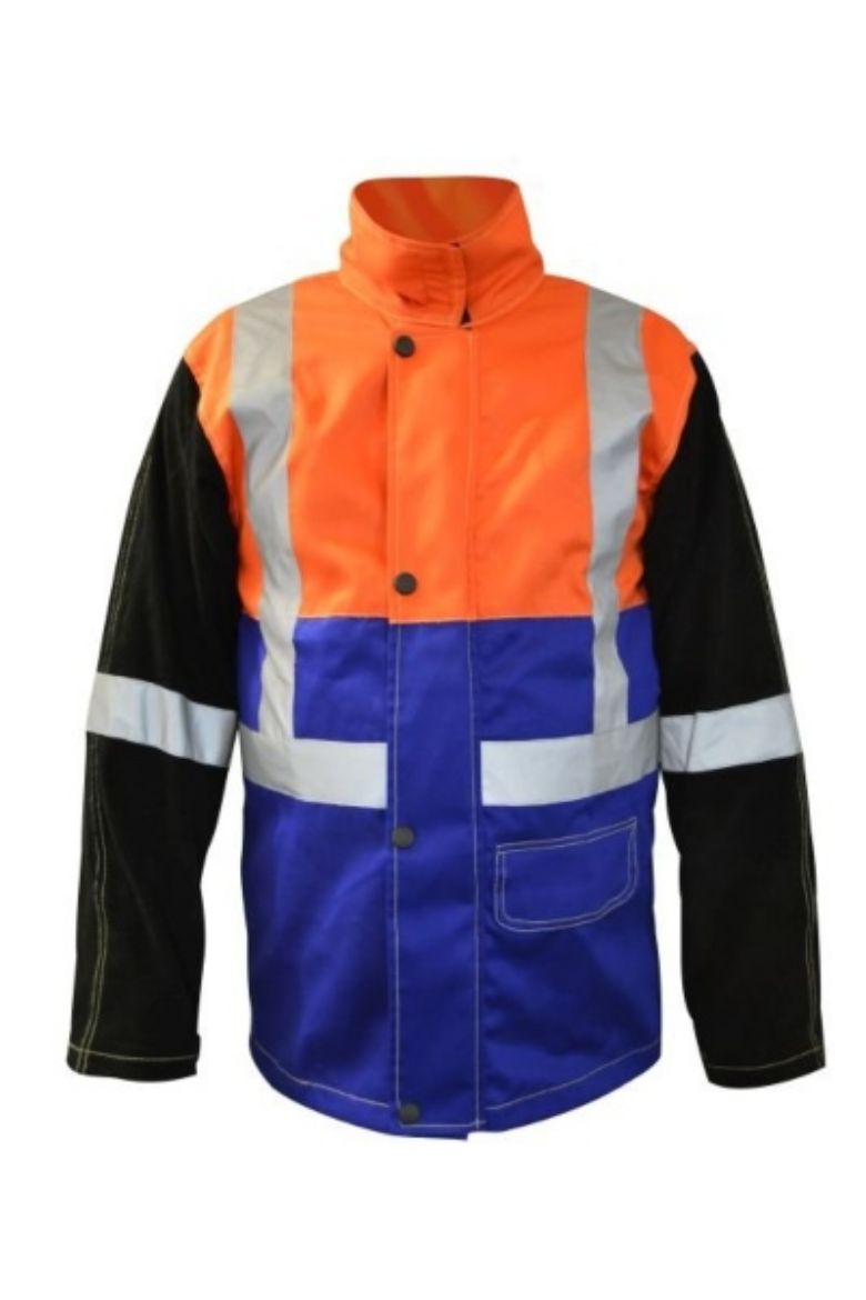 Picture of ARCGUARD HI-VIS FIRE RETARDANT WELDING JACKET WITH LEATHER SLEEVES - 3XL
