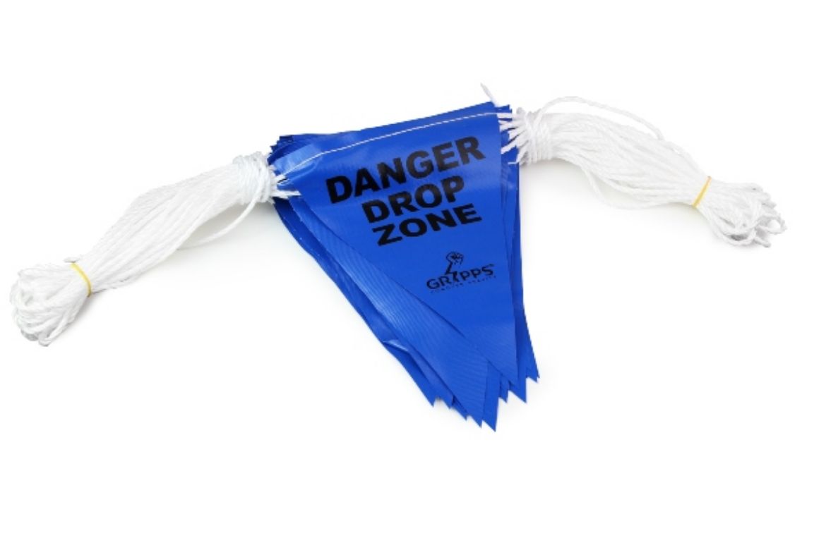 Picture of "DANGER DROP ZONE" BUNTING SAFETY FLAGS ON ROPE - BLUE - 30M