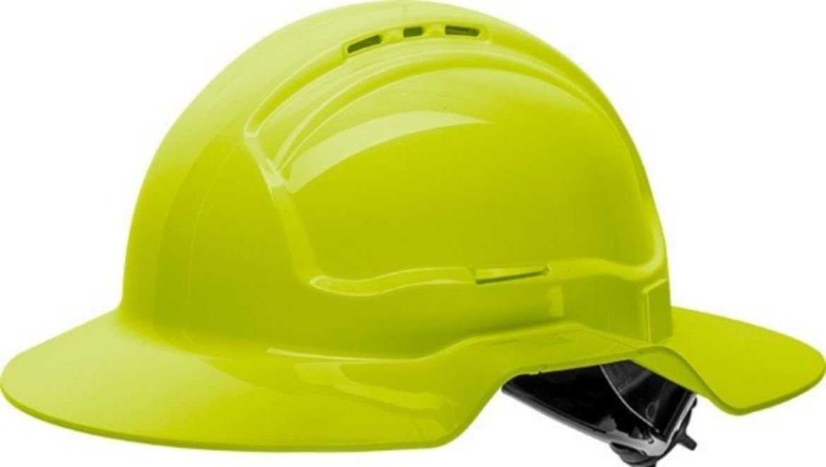 Picture of FLURO YELLOW BROAD BRIM VENTED HARD HAT – RATCHET