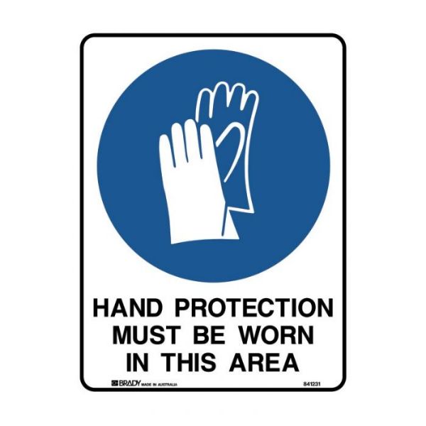 835042 Hand Protection Must Be Worn Sign 450mmh X 300mmw Polypropylene Alliance Safety 9317