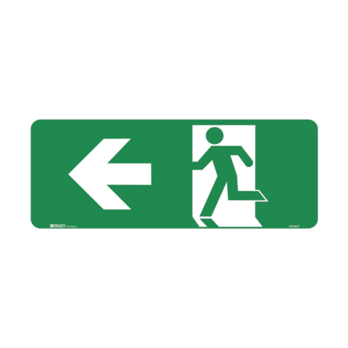 Picture of EXIT & EVACUATION SIGN - RUNNING MAN ARROW LEFT 125MM (H) X 300MM (W) BRADYGLO SELF ADHESIVE VINYL