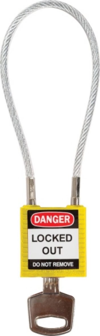 Picture of COMPACT CABLE PADLOCK YELLOW 20CM KEYED DIFFERENTLY