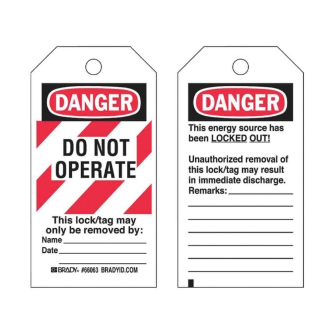 Picture of DANGER DO NOT OPERATE LOCKOUT TAGS - REVERSE SIDE UNAUTHORIZED REMOVAL, HEAVY DUTY POLYESTER