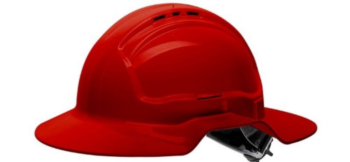 Picture of RED BROAD BRIM VENTED HARD HAT – RATCHET
