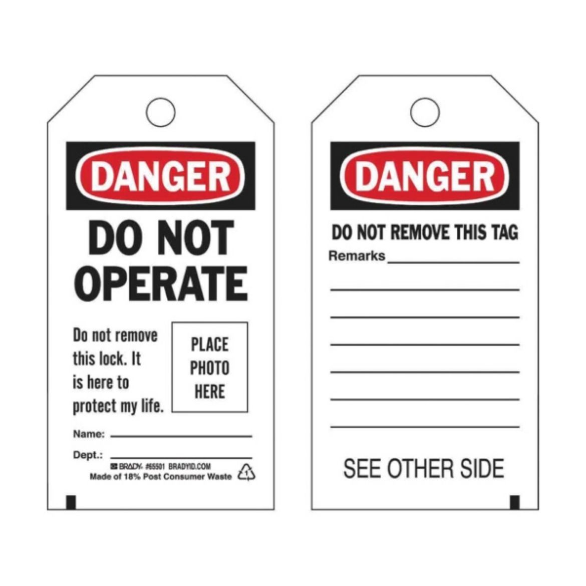 Picture of DANGER DO NOT OPERATE PHOTO ID TAGS - SELF SEALING LAMINATE