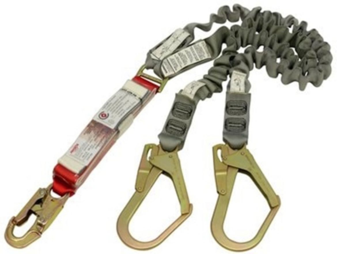 Picture of AE529EY/5AU WEBBING LANYARD, DOUBLE TAIL, ELASTICATED, 2.0M WITH SNAP HOOK AND SCAFFOLD HOOKS