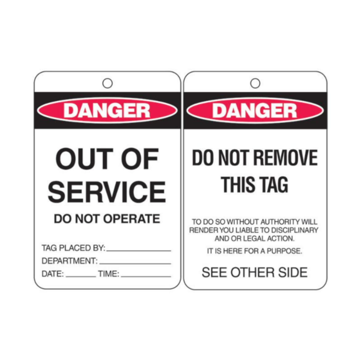 Picture of DANGER OUT OF SERVICE LOCKOUT TAGS - REVERSE SIDE DO NOT REMOVE THIS TAG, CARDSTOCK