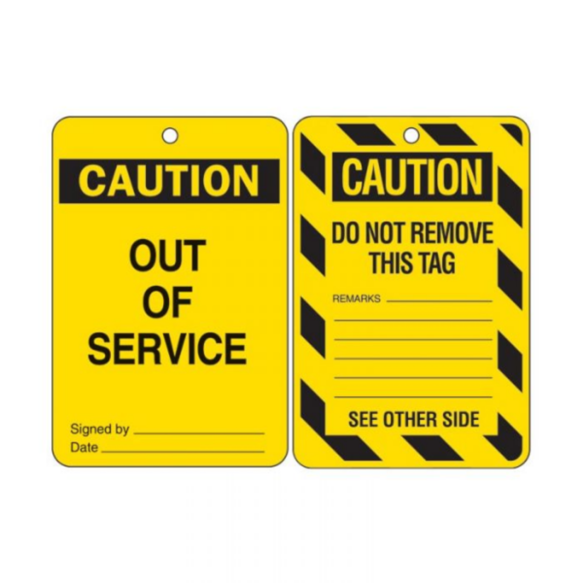 Picture of CAUTION OUT OF SERVICE LOCKOUT TAGS - REVERSE SIDE DO NOT REMOVE THIS TAG, POLYPROPYLENE