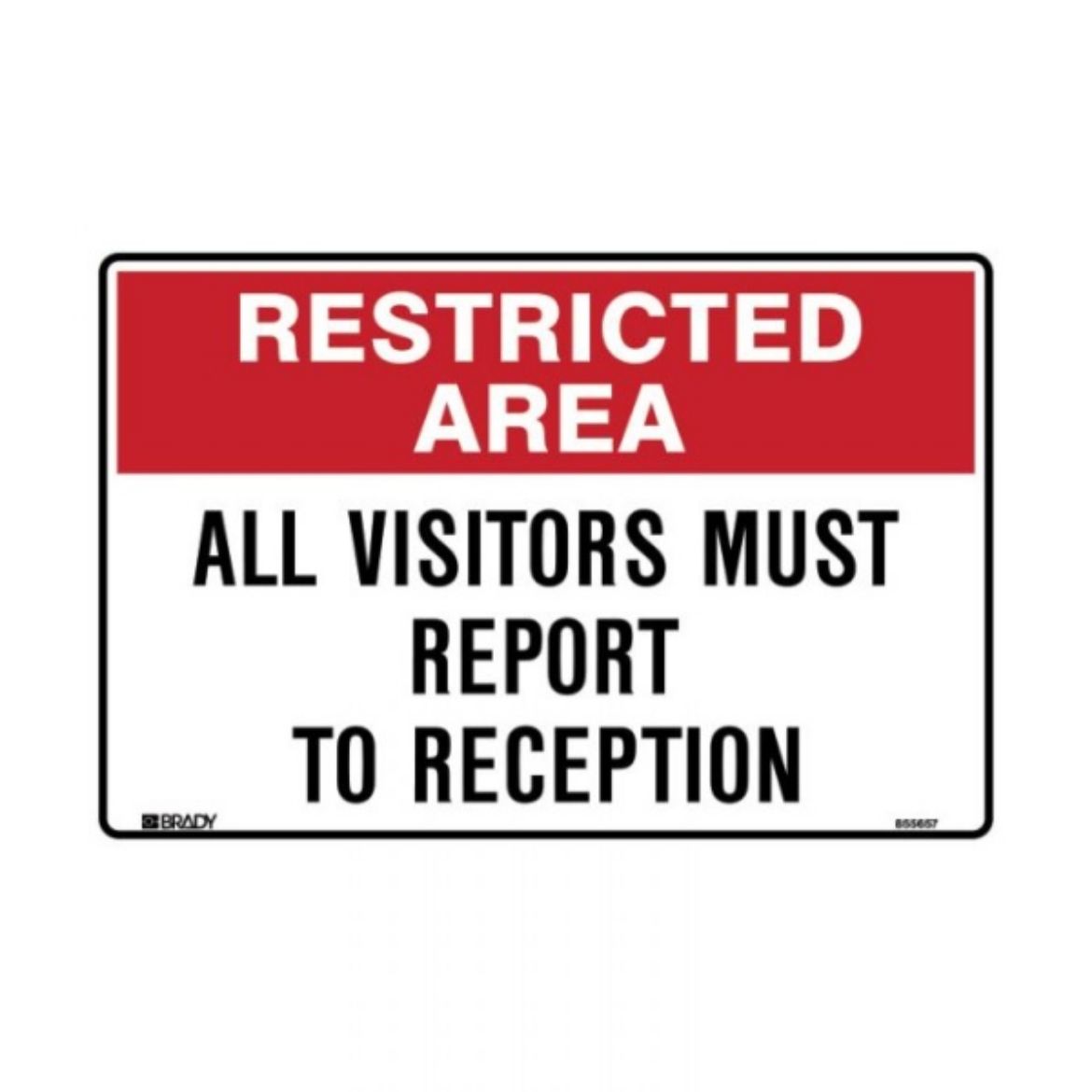 Picture of RESTRICTED AREA ALL VISITORS MUST REPORT TO RECEPTION SIGN 450MM (W) X 300MM (H) METAL