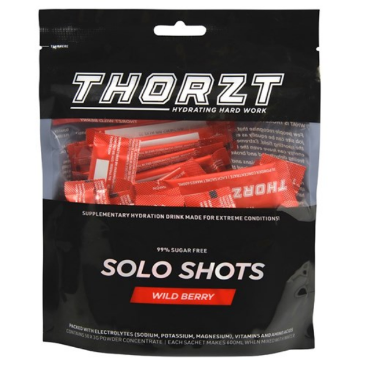 Picture of THORZT SUGAR FREE SOLO SHOT PACK WILDBERRY 50 x 3g- HYDRATION DRINK