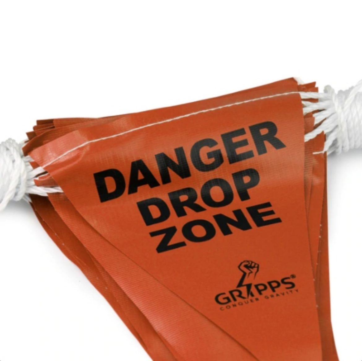 Picture of "DANGER DROP ZONE" BUNTING SAFETY FLAGS ON ROPE - ORANGE - 30M