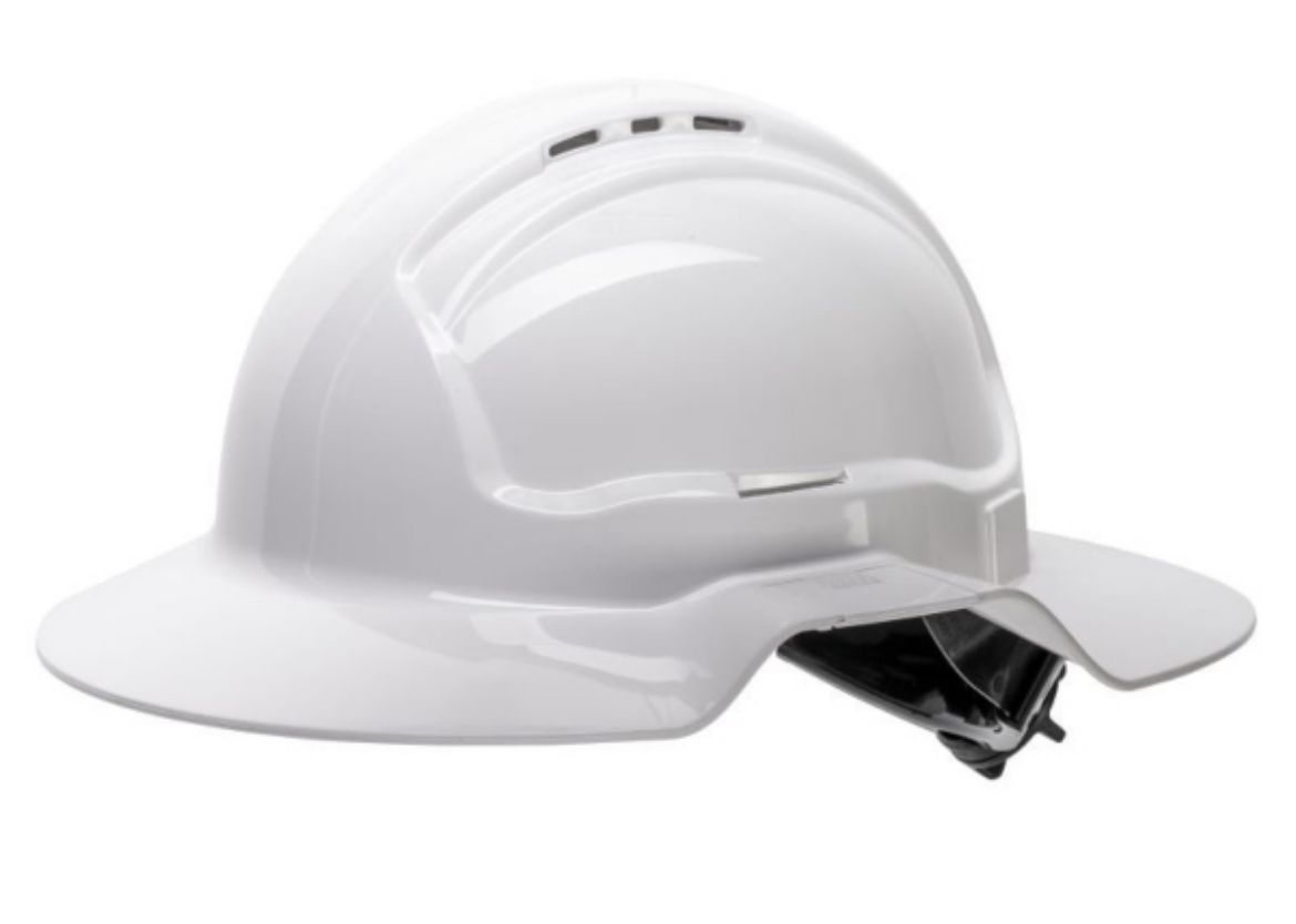 Picture of WHITE BROAD BRIM VENTED HARD HAT – RATCHET