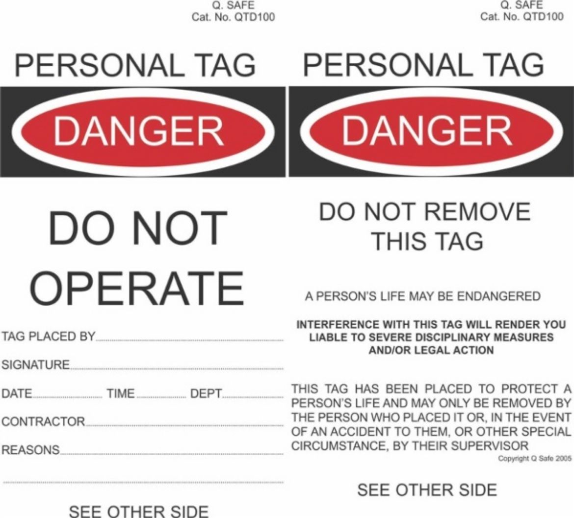 Picture of QTD100 - DANGER, DO NOT OPERATE TAG, BLACK TEXT. 95MM X 165MM TYVEK TAGS.  PACK OF 100 INLCUDING CABLE TIES