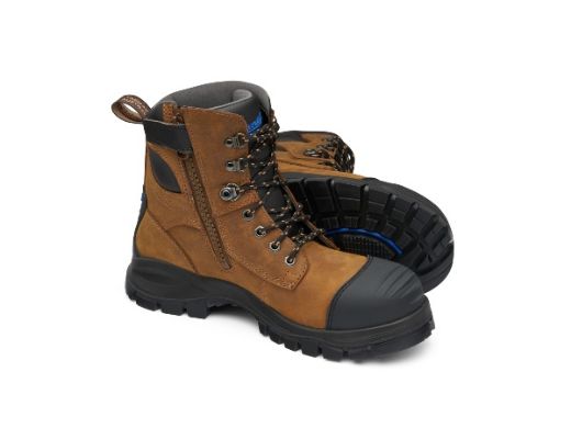 Picture of CRAZY HORSE LEATHER ZIP SIDE LACE UP ANKLE SAFETY BOOT WITH TPU TOE GUARD AND PENETRATION RESISTANT INSOLE.  AVAILABLE IN SIZES 5 - 14 AND HALF SIZES 7.5 - 10.5