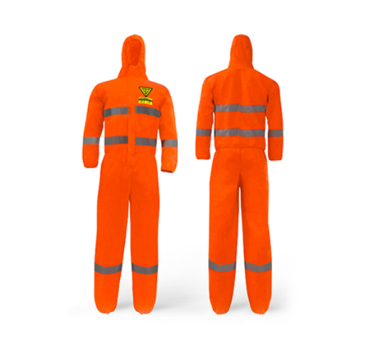 Picture of COVERALL TRIDENT® SMS TYPE 5 / TYPE 6 ORANGE + REFLECTIVE TAPE. AVAILABLE IN SIZES S - 4XL