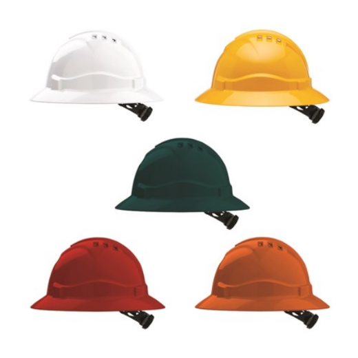 Picture of HARD HAT (V6) - VENTED, FULL BRIM, 6 POINT RATCHET HARNESS. AVAILABLE IN GREEN, ORANGE, RED, WHITE, YELLOW