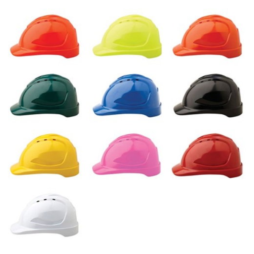 Picture of HARD HAT (V9) - VENTED, 6 POINT PUSH-LOCK HARNESS. AVAILABLE IN BLUE, GREEN, ORANGE, RED, WHITE, YELLOW, FLURO YELLOW, BLACK, FLURO ORANGE, FLURO PINK