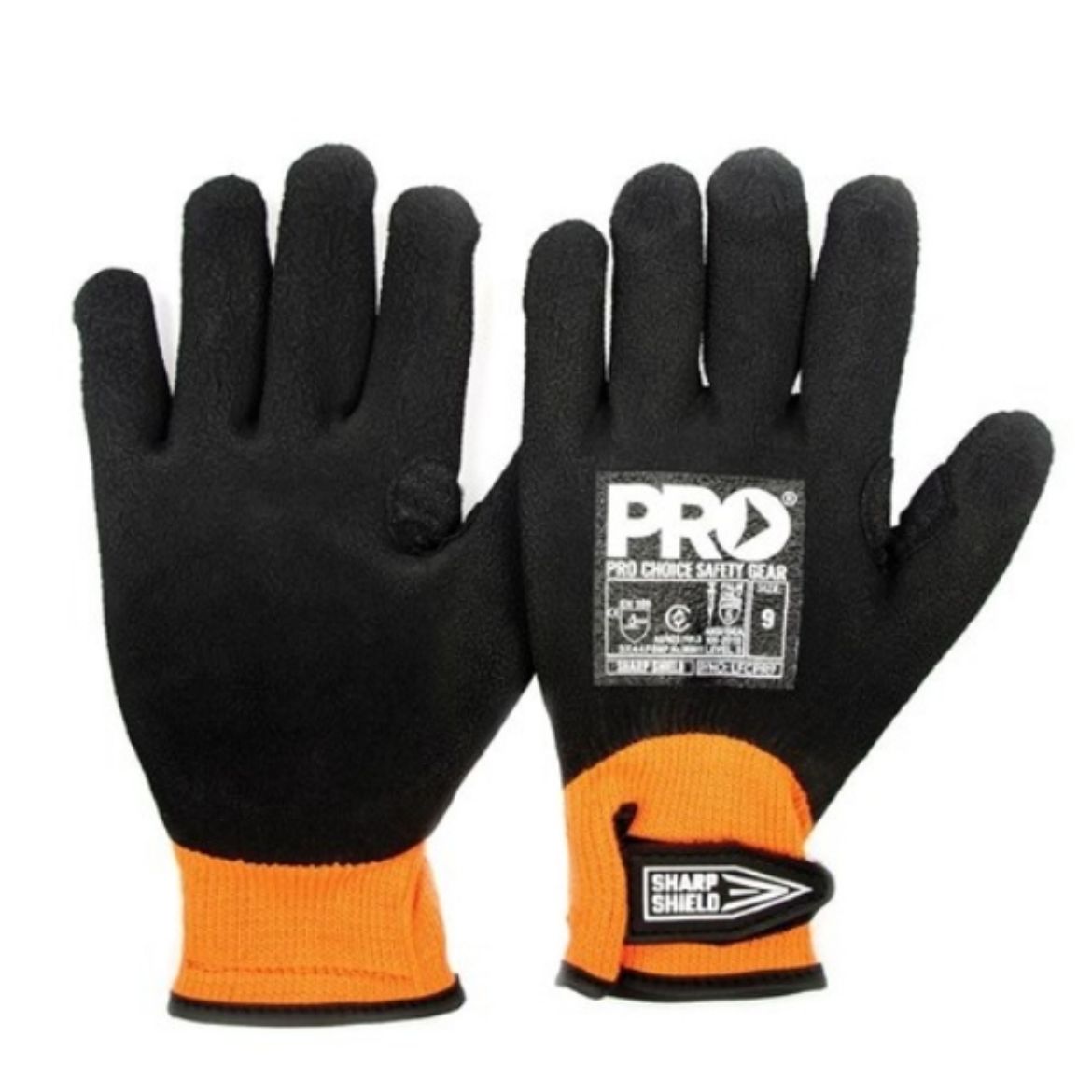 Picture of SHARP SHIELD BLACK LATEX FULL DIP ORANGE COTTON LINER NEEDLE & CUT RESISTANT PALM. AVAILABLE IN SIZES 7/8/9/10/11/12