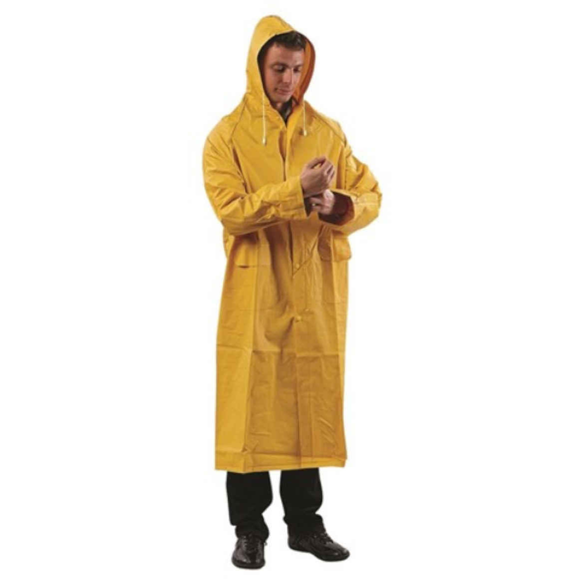 Picture of RAIN COAT - YELLOW PVC, FULL LENGTH. AVAILABLE IN SIZES S/M/L/XL/2XL/3XL/4XL