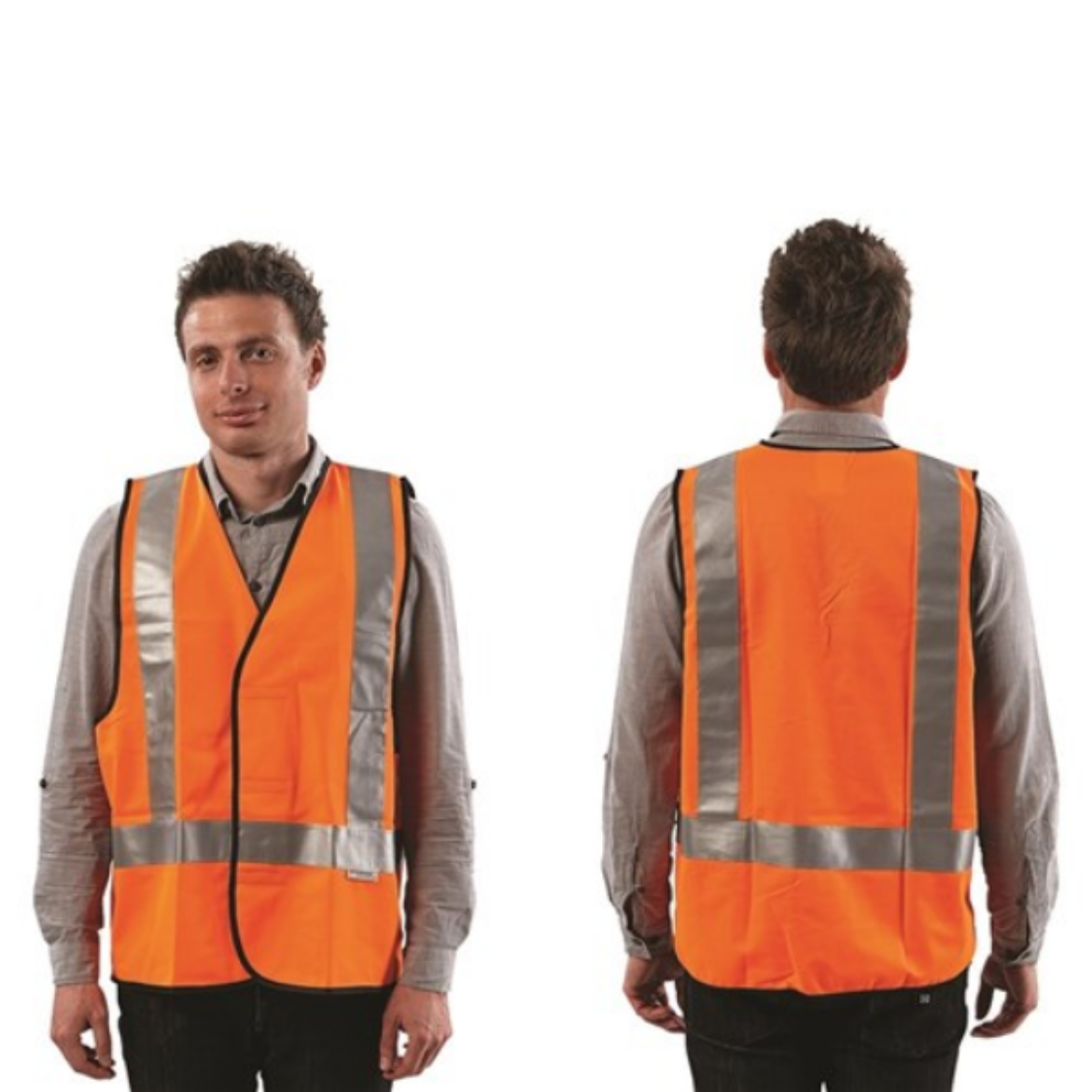 Picture of ORANGE VEST DAY/NIGHT USE WITH H BACK PATTERN REFLECTIVE TAPE. AVAILABLE IN SIZES S/M/L/XL/2XL/3XL/4XL