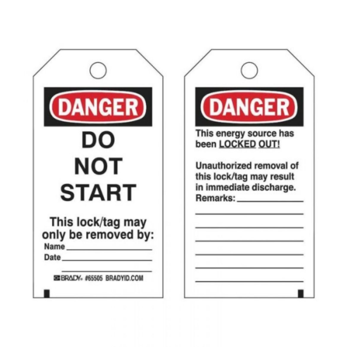 Picture of DANGER DO NOT START LOCKOUT TAGS - REVERSE SIDE UNAUTHORIZED REMOVAL, HEAVY DUTY POLYESTER