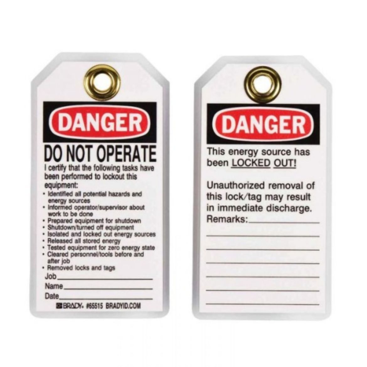 Picture of DANGER DO NOT OPERATE LOCKOUT TAGS - REVERSE SIDE UNAUTHORIZED REMOVAL, HEAVY DUTY POLYESTER