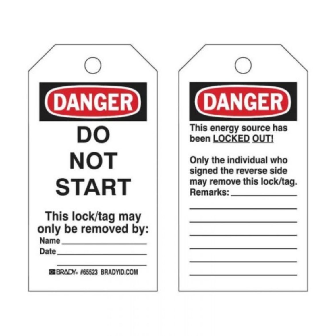 Picture of DANGER DO NOT START LOCKOUT TAGS - REVERSE SIDE ONLY THE INDIVIDUAL WHO, HEAVY DUTY POLYESTER
