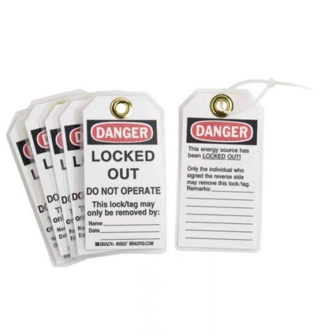 Picture of DANGER LOCKED OUT LOCKOUT TAGS - REVERSE SIDE ONLY THE INDIVIDUAL WHO, HEAVY DUTY POLYESTER