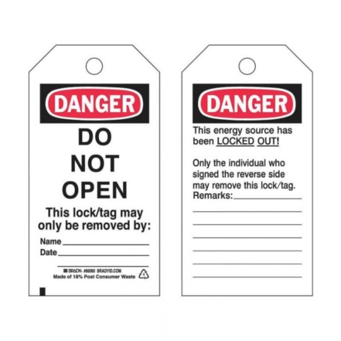 Picture of DANGER DO NOT OPEN LOCKOUT TAGS - REVERSE SIDE ONLY THE INDIVIDUAL WHO, HEAVY DUTY POLYESTER