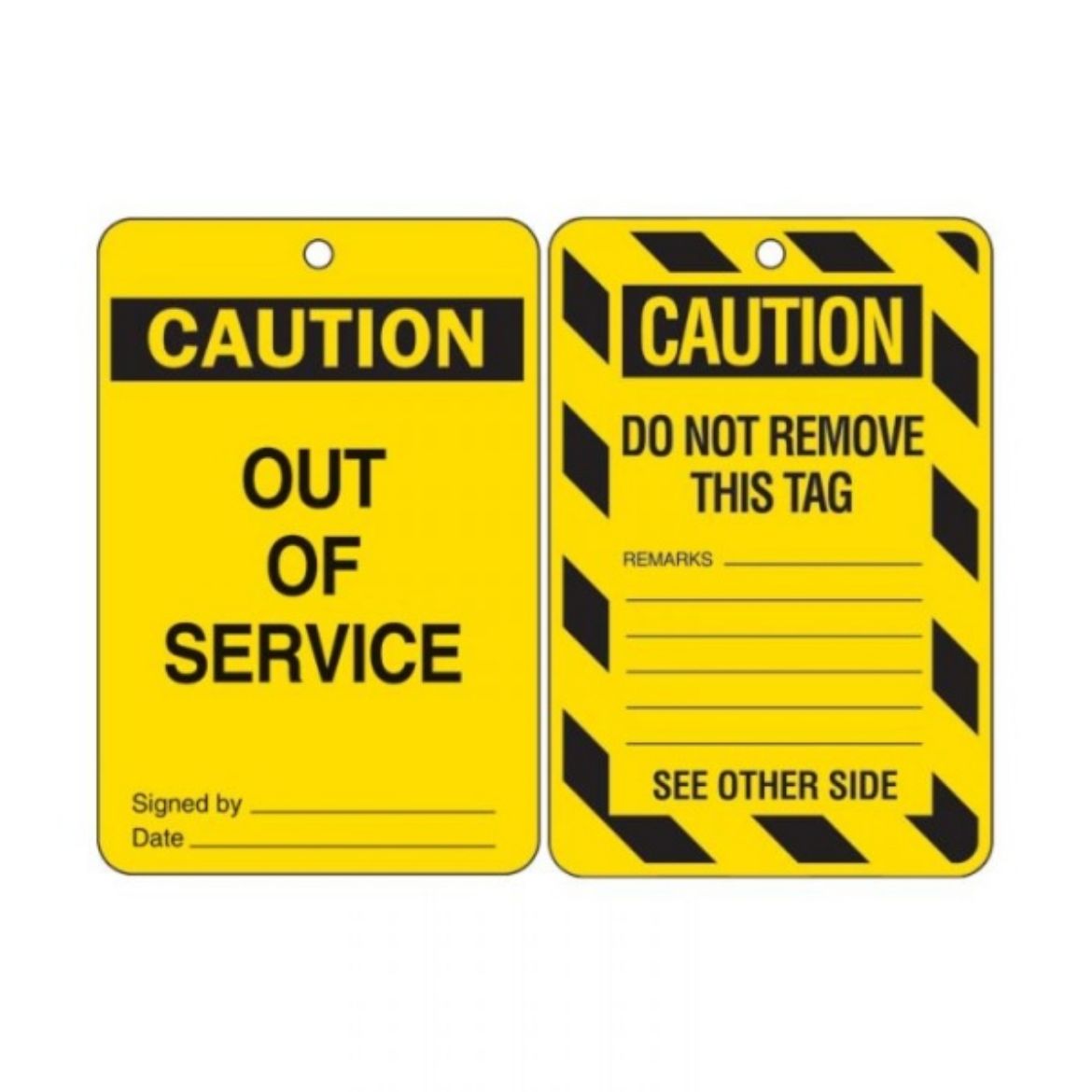 Picture of CAUTION OUT OF SERVICE LOCKOUT TAGS - REVERSE SIDE DO NOT REMOVE THIS TAG, CARDSTOCK