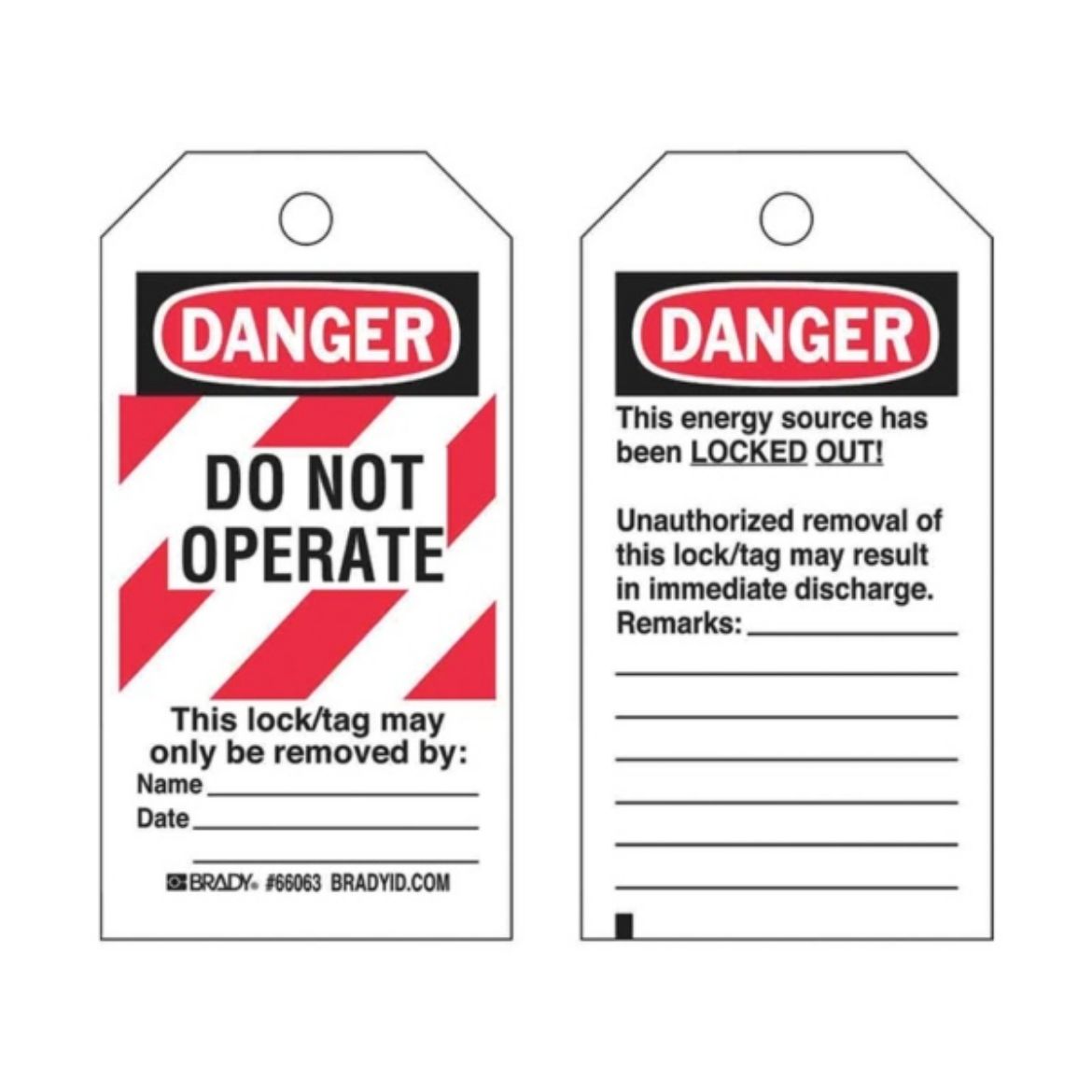 Picture of DANGER DO NOT OPERATE LOCKOUT TAGS - REVERSE SIDE UNAUTHORIZED REMOVAL, CARDSTOCK