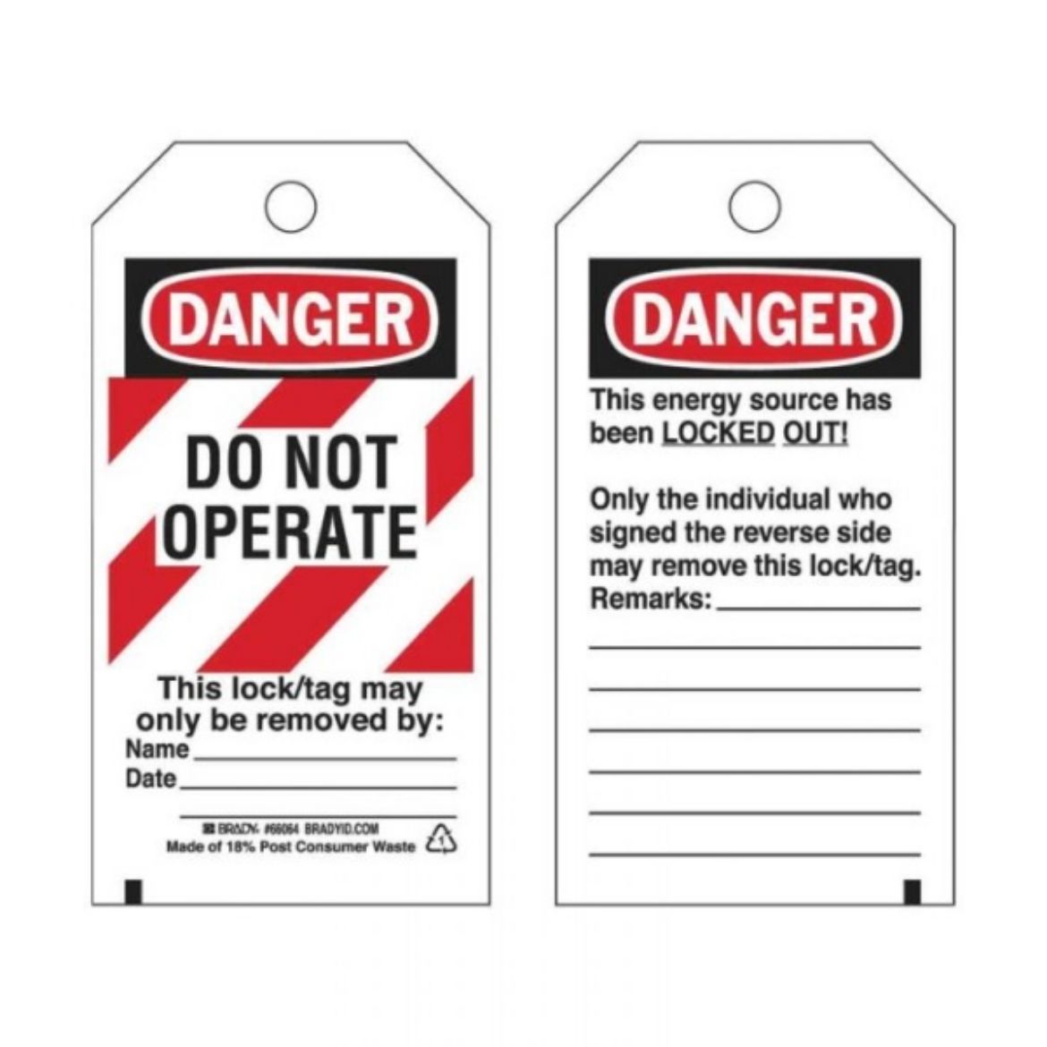 Picture of DANGER DO NOT OPERATE LOCKOUT TAGS - REVERSE SIDE ONLY THE INDIVIDUAL WHO, POLYESTER
