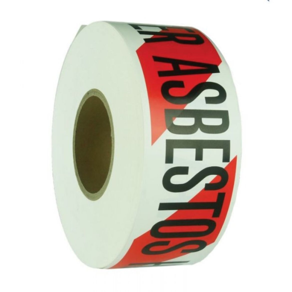 Picture of "DANGER ASBESTOS HAZARD" ON WHITE/RED TAPE WITH BLACK TEXT - 300M X 75MM