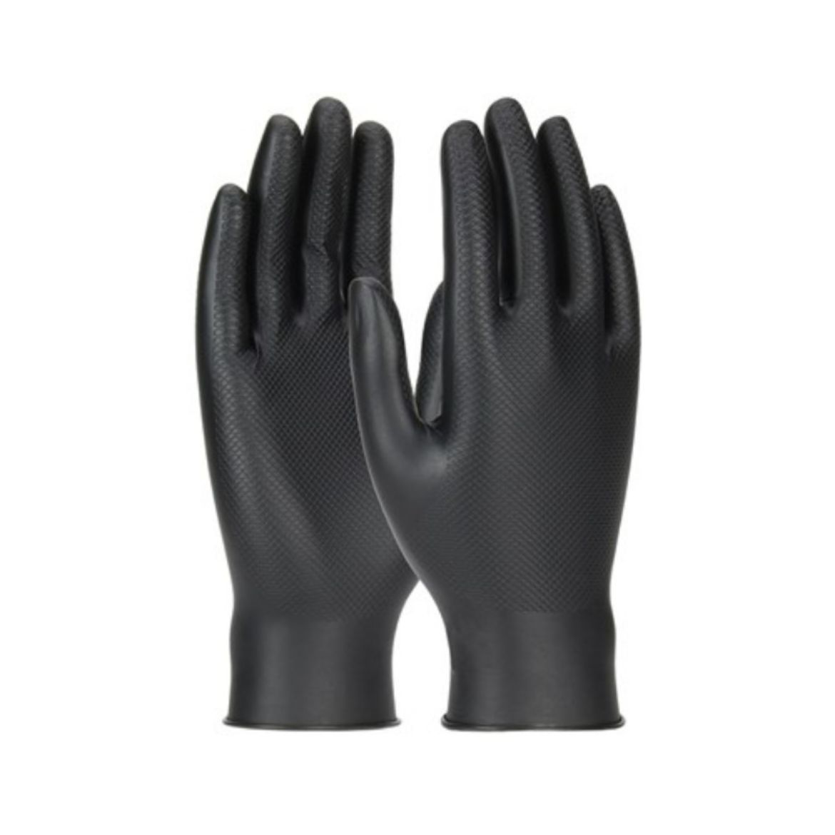Picture of GRIPPAZ NON-SLIP BLACK DISPOSABLE NITRILE GLOVES. AVAILABLE IN SIZES S/M/L/XL/2XL