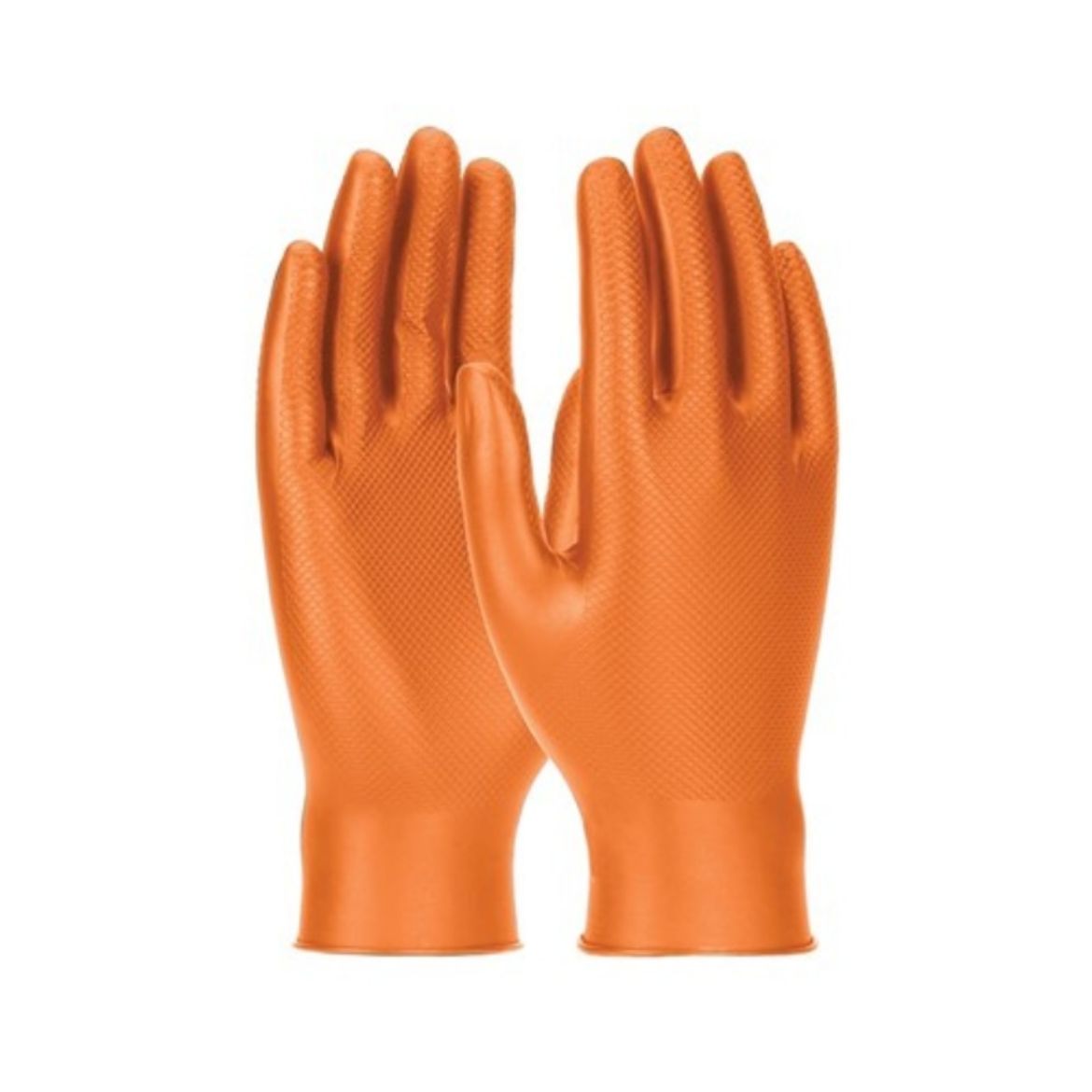 Picture of GRIPPAZ NON-SLIP ORANGE DISPOSABLE NITRILE GLOVES. AVAILABLE IN SIZES S/M/L/XL/2XL
