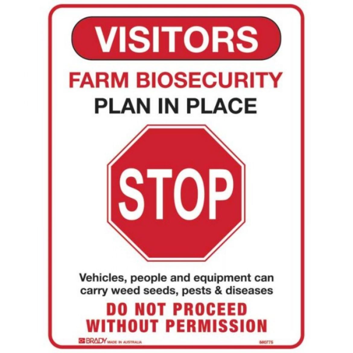 Picture of FARM BIOSECURITY STOP SIGN 225MM (W) X 300MM (H) METAL