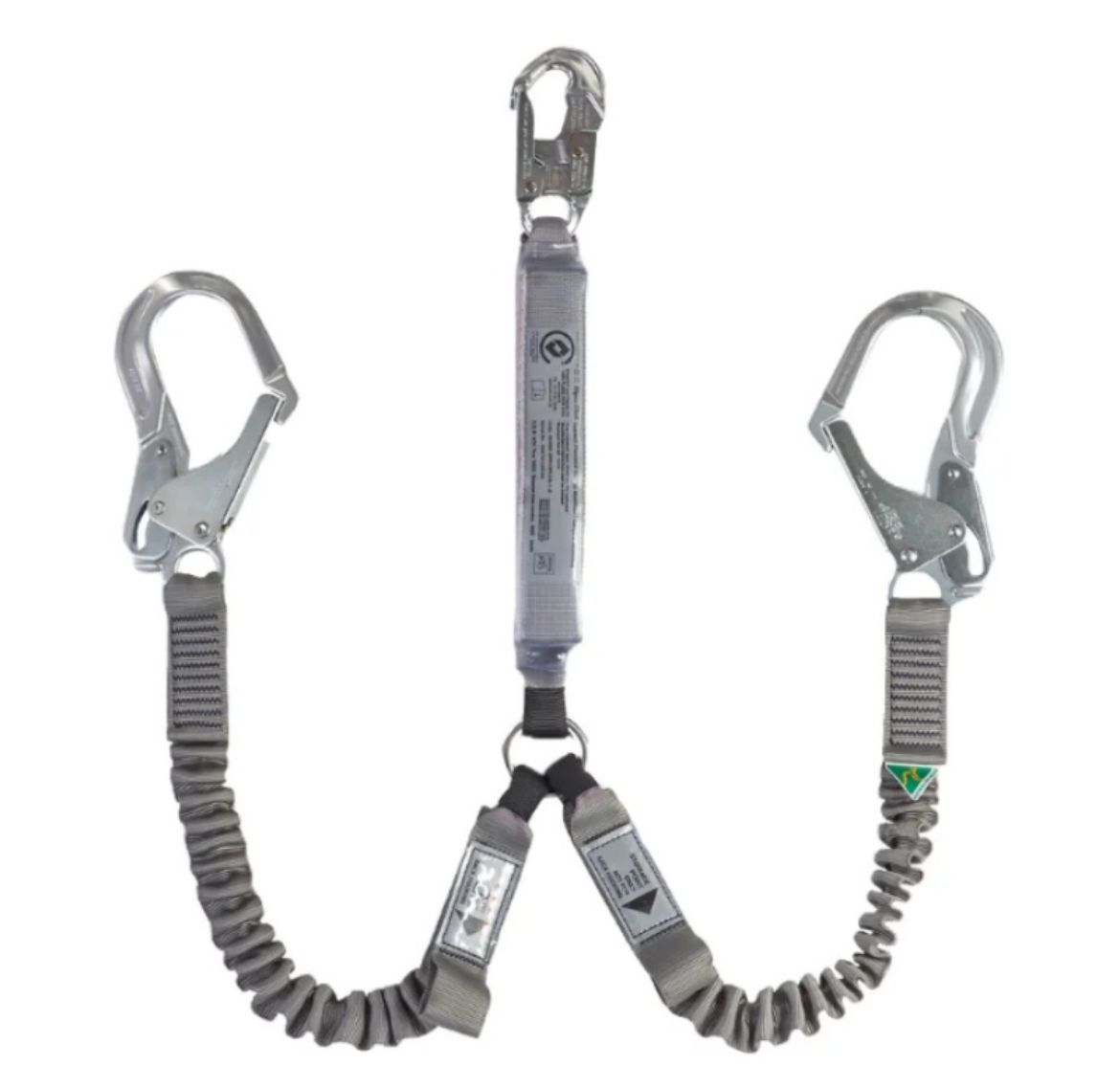 Picture of 140KG ENERY ABSORBING ELASTICISED TWIN ACCESS WEBBING LANYARD 1.8M WITH ALUMINIUM H1 HOOK AND ALUMINIUM H3 SCAFFOLD HOOKS (60MM GATE OPENING THE OTHER END)