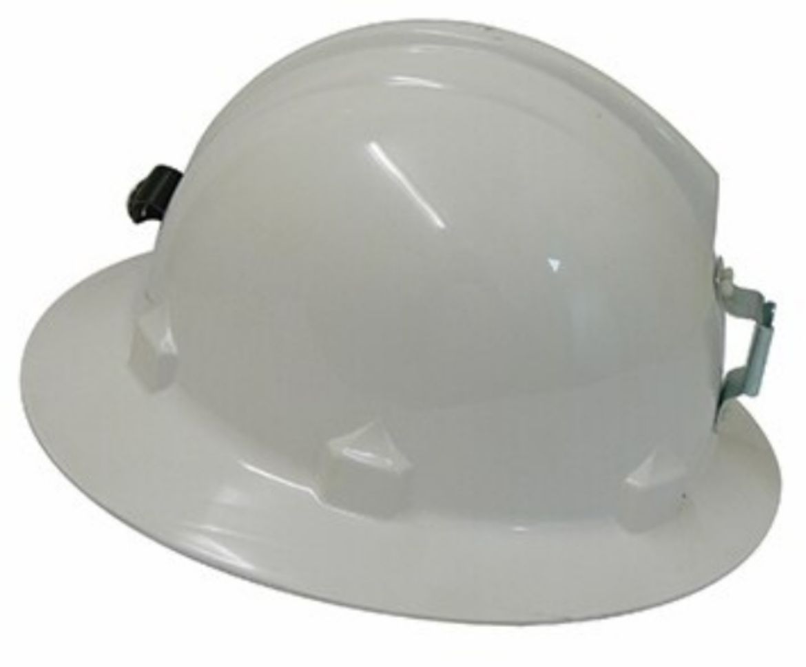 Picture of AT010703562 - HH40M:WH HAT SAFETY ABS FULL BRIM - WITH METAL LAMP BRACKET - WHITE