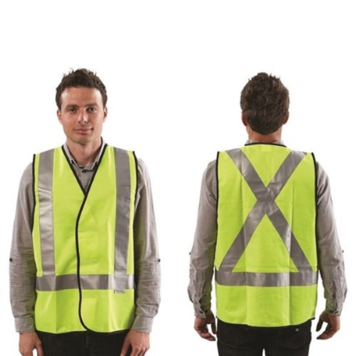 Picture of VDNYX.SIZE - YELLOW VEST DAY/NIGHT USE VEST WITH X BACK PATTERN REFLECTIVE TAPE. AVAILABLE IN M & 2XL